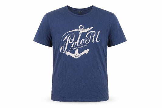 Front view of Ralph Lauren Men’s Blue Nautical Graphic Crew Neck Cotton T-Shirt L
