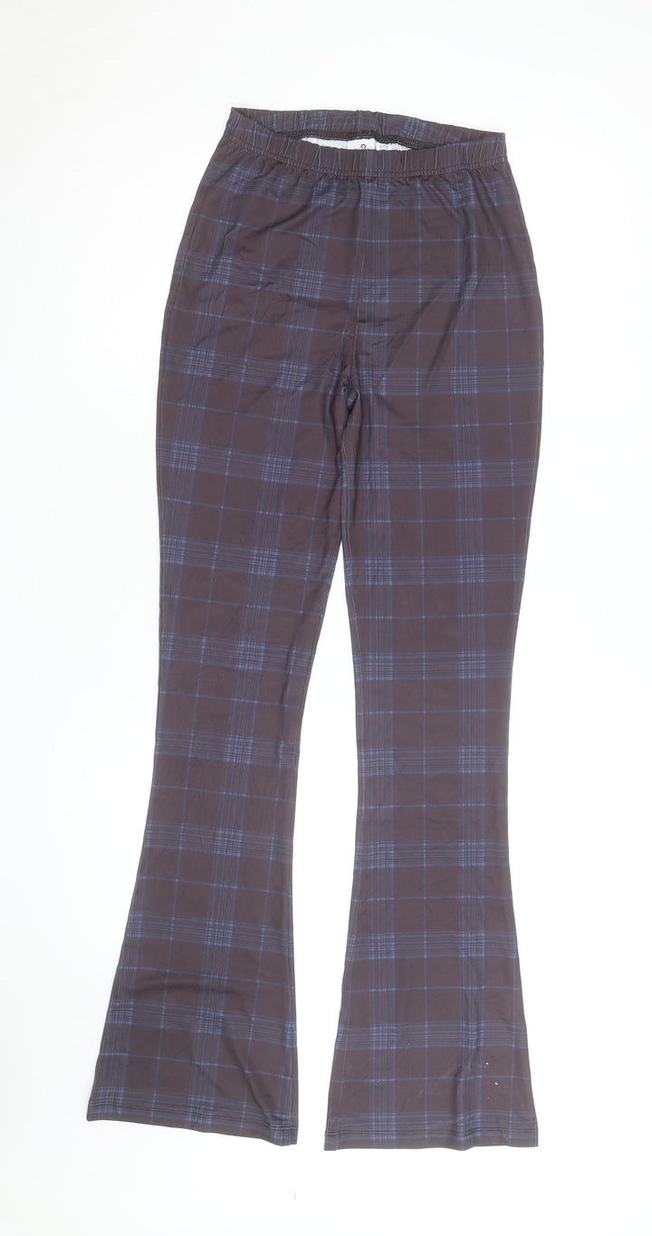 Collusion Women's Grey Check Flared Track Pants Size 8