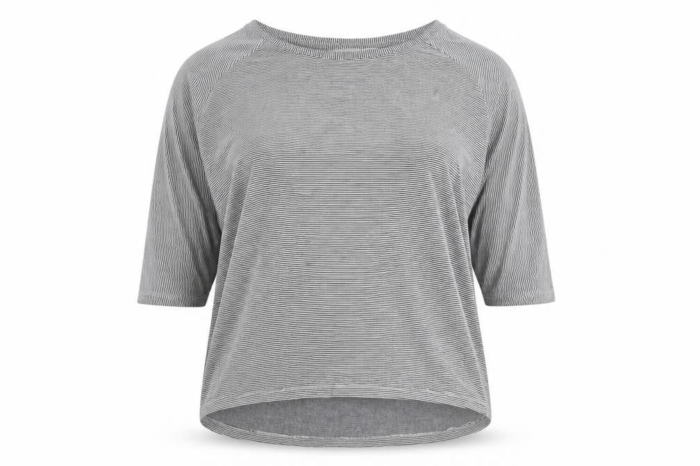 Front view of Christian Siriano Women Grey Striped Cotton jumper M