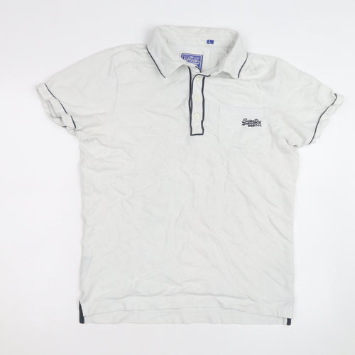 Superdry Men's White Regular Fit Polo Shirt Size L