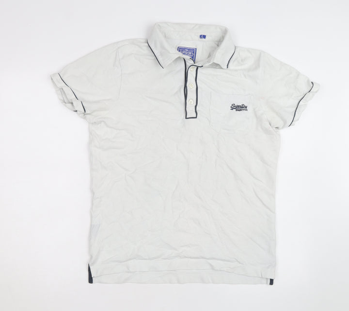Superdry Men's White Regular Fit Polo Shirt Size L