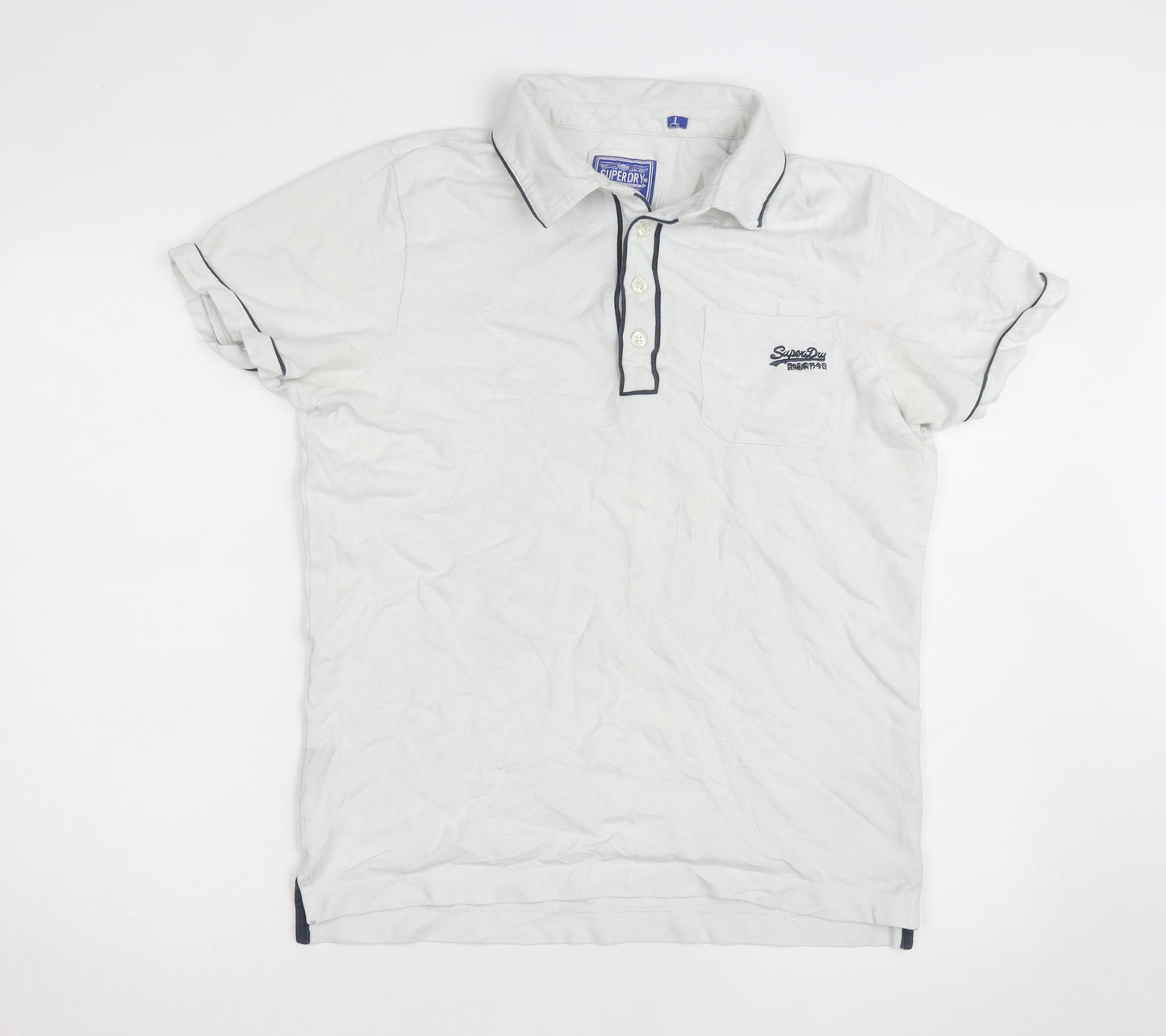 Superdry Men's White Regular Fit Polo Shirt Size L