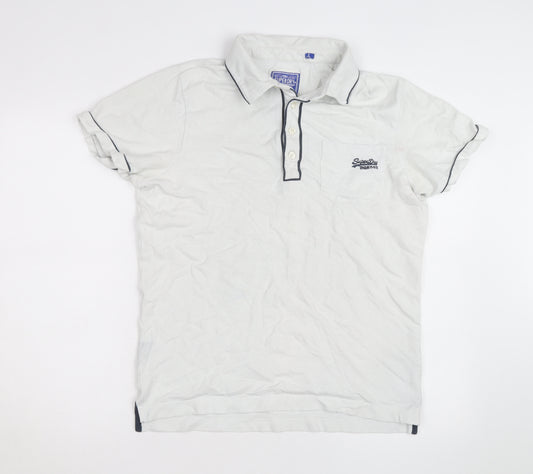 Superdry Men's White Regular Fit Polo Shirt Size L