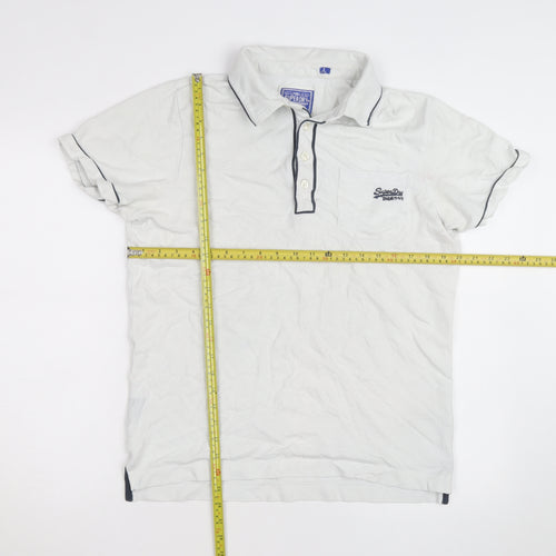 Superdry Men's White Regular Fit Polo Shirt Size L