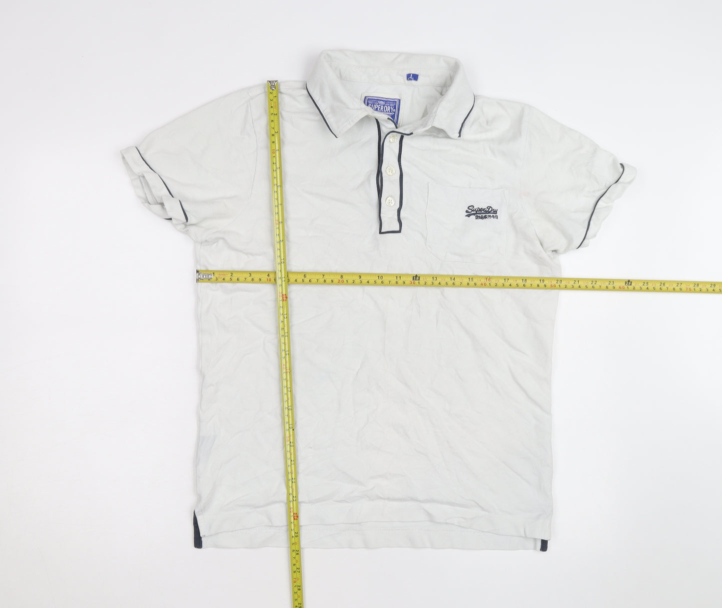 Superdry Men's White Regular Fit Polo Shirt Size L