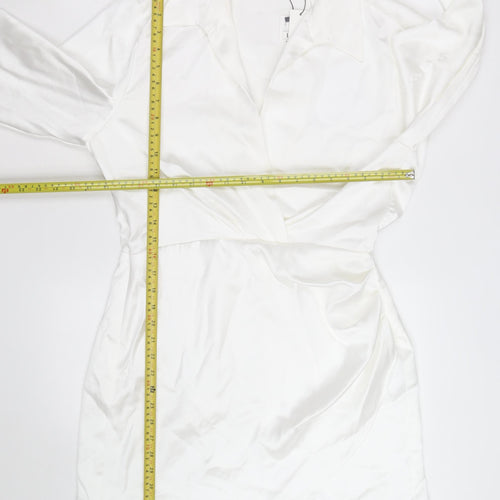 Zara Women White Satin Wrap Blouse Long Sleeve L