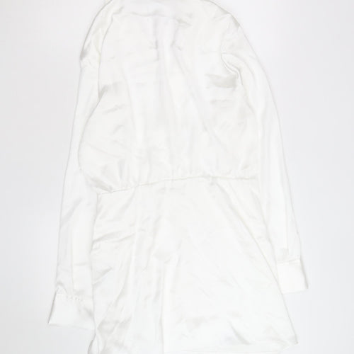 Zara Women White Satin Wrap Blouse Long Sleeve L
