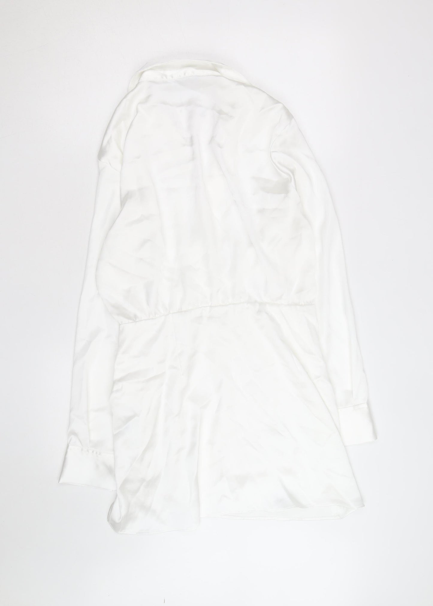 Zara Women White Satin Wrap Blouse Long Sleeve L