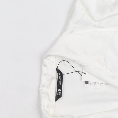 Zara Women White Satin Wrap Blouse Long Sleeve L