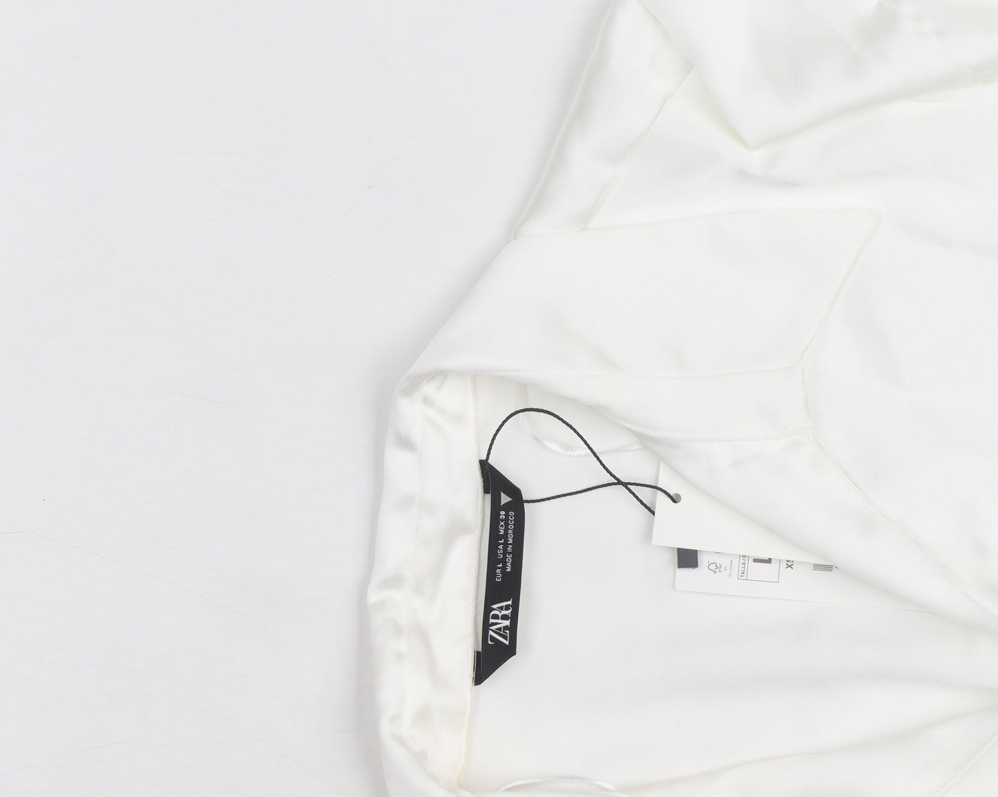 Zara Women White Satin Wrap Blouse Long Sleeve L