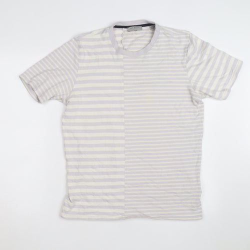 Ted Baker Women Grey Striped Cotton Crew Neck T-Shirt Size L
