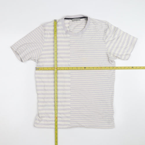 Ted Baker Women Grey Striped Cotton Crew Neck T-Shirt Size L