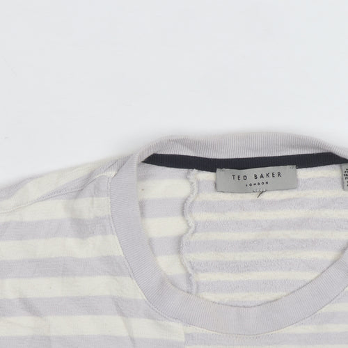 Ted Baker Women Grey Striped Cotton Crew Neck T-Shirt Size L