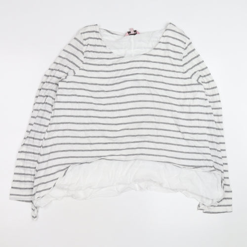Phase Eight Women's White Grey Striped Long Sleeve Cotton Modal Top Size 16