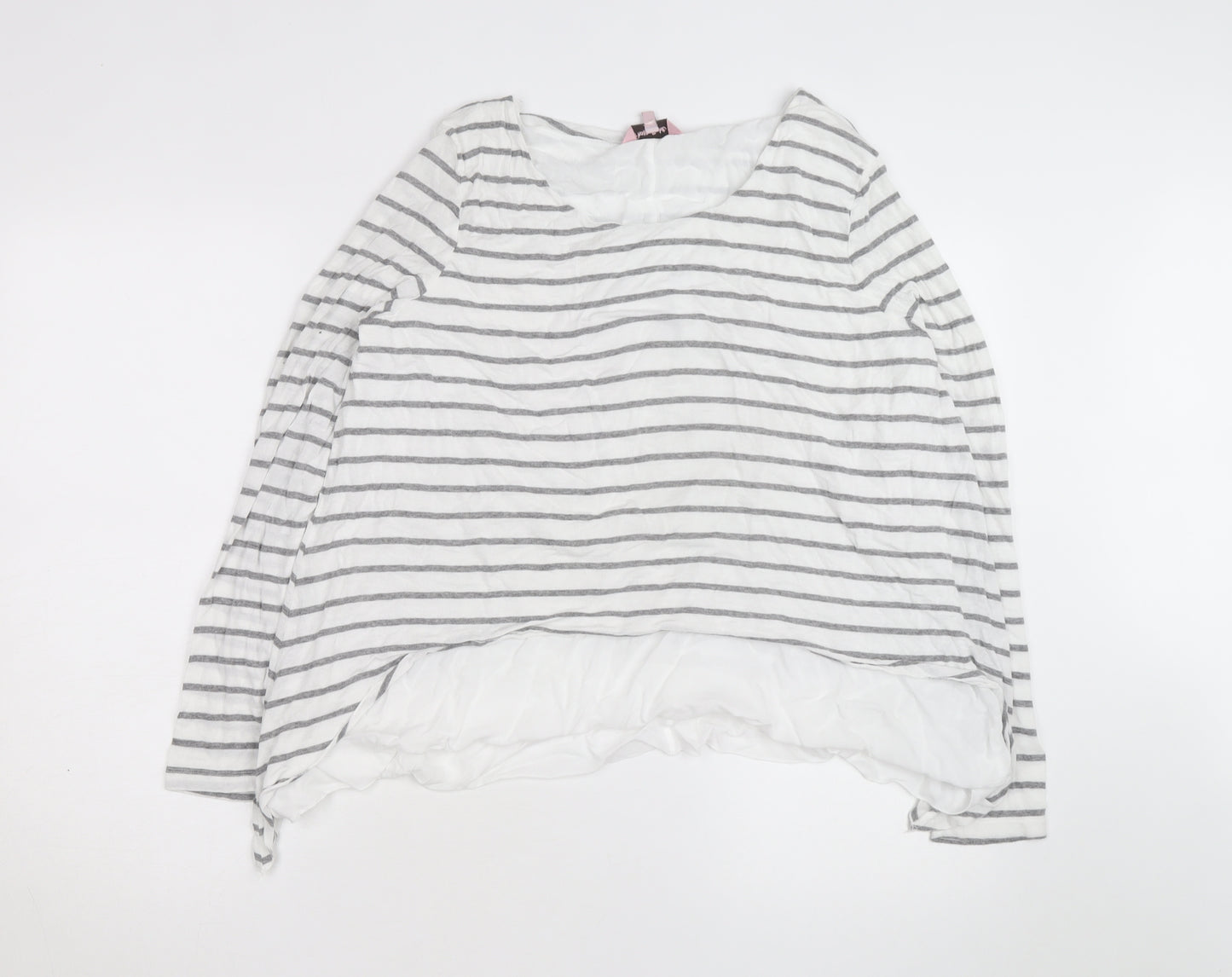 Phase Eight Women's White Grey Striped Long Sleeve Cotton Modal Top Size 16