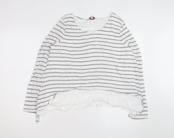 Phase Eight Women's White Grey Striped Long Sleeve Cotton Modal Top Size 16