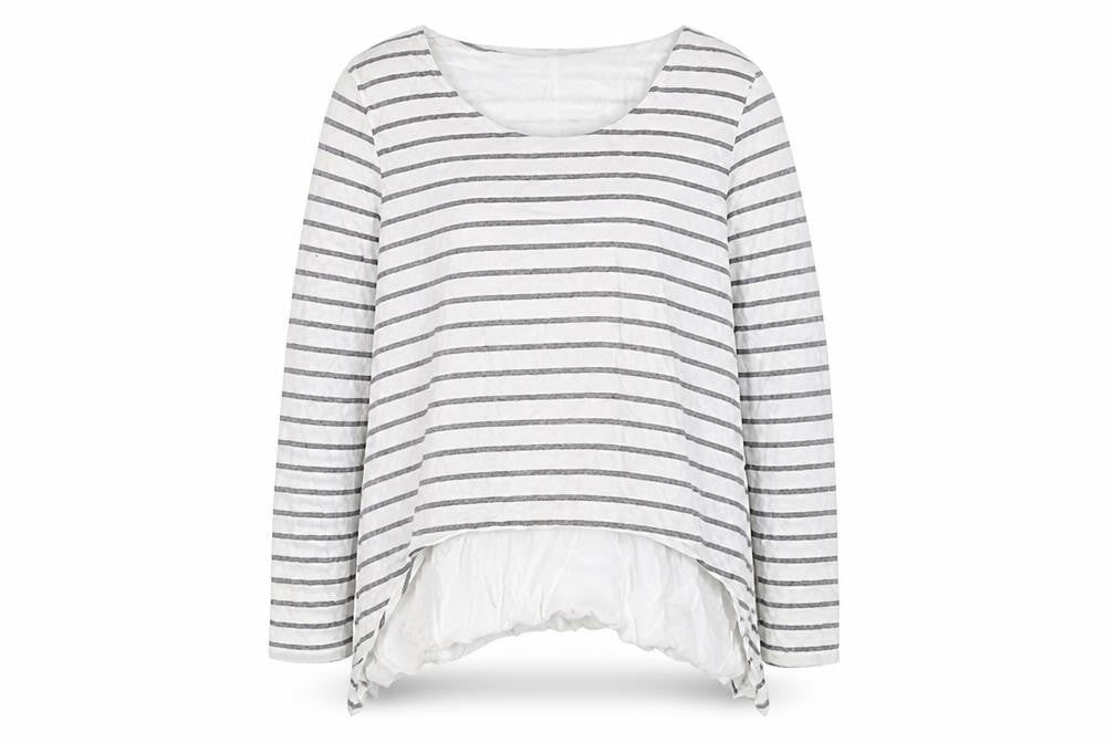 Front view of Phase Eight Women's White Grey Striped Long Sleeve Cotton Modal Top, size 16