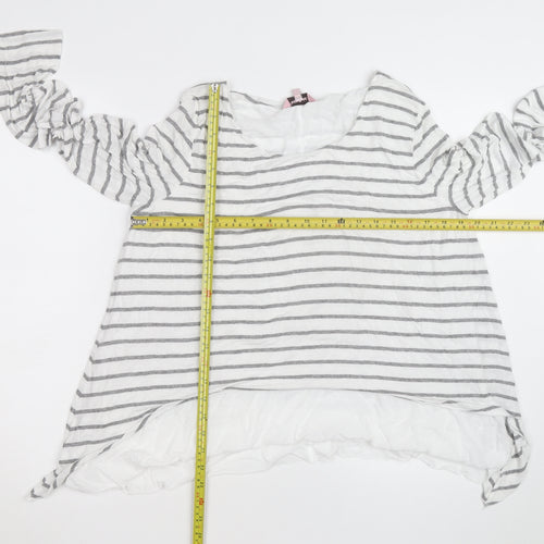 Phase Eight Women's White Grey Striped Long Sleeve Cotton Modal Top Size 16