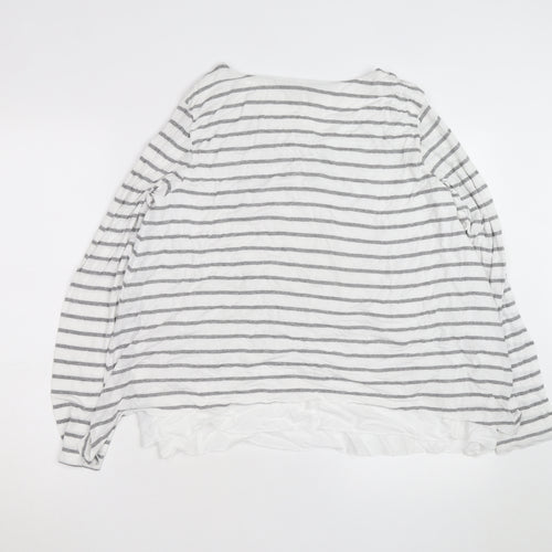 Phase Eight Women's White Grey Striped Long Sleeve Cotton Modal Top Size 16