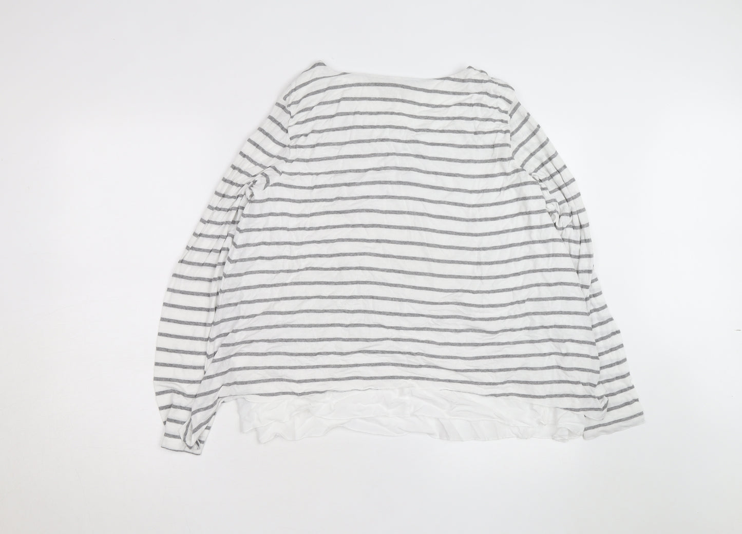 Phase Eight Women's White Grey Striped Long Sleeve Cotton Modal Top Size 16