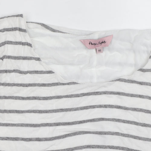 Phase Eight Women's White Grey Striped Long Sleeve Cotton Modal Top Size 16