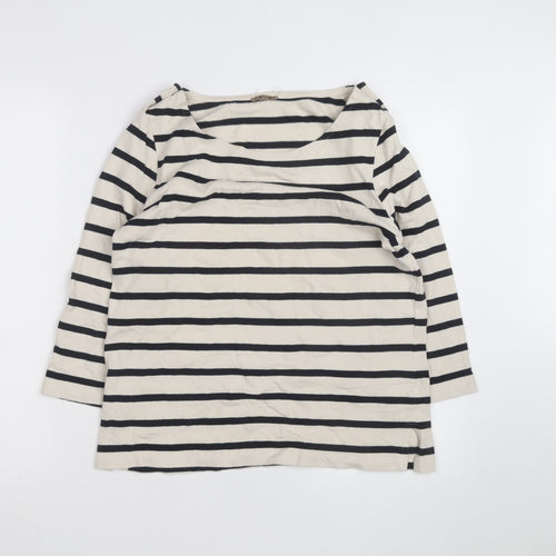Jigsaw Women's Beige Navy Stripe 3/4 Sleeve Cotton Boat Neck T-Shirt L