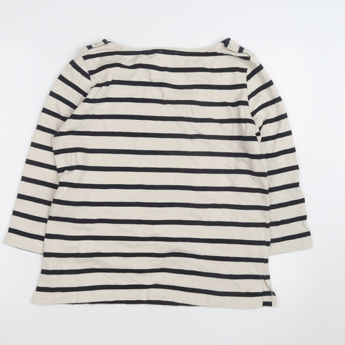 Jigsaw Women's Beige Navy Stripe 3/4 Sleeve Cotton Boat Neck T-Shirt L