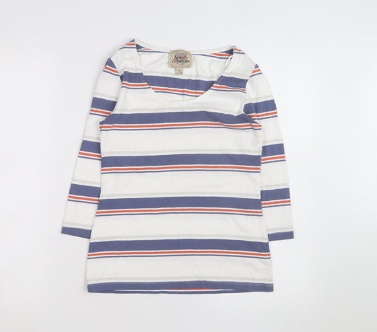 Arabella and Addison Womens Multicoloured Striped 3/4 Sleeve Cotton Top Size 12