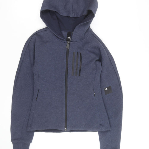 Adidas Girls Blue Full Zip Hoodie - Size 11-12 Years Hooded Sweatshirt