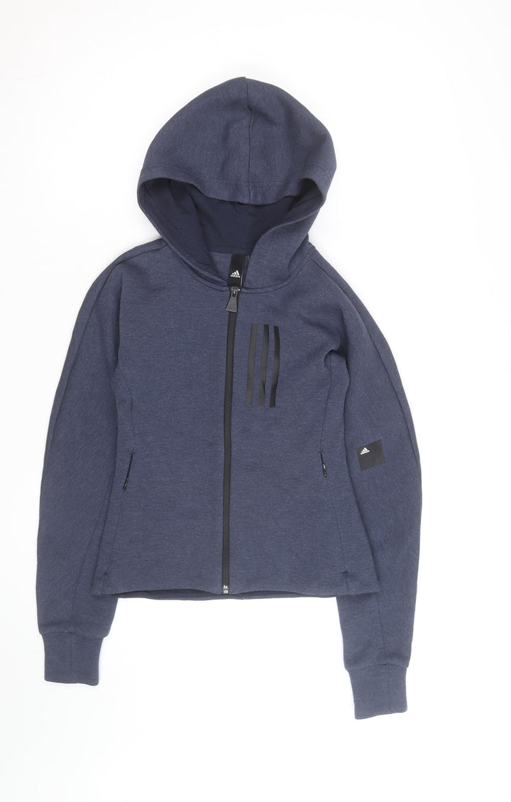 Adidas Girls Blue Full Zip Hoodie - Size 11-12 Years Hooded Sweatshirt