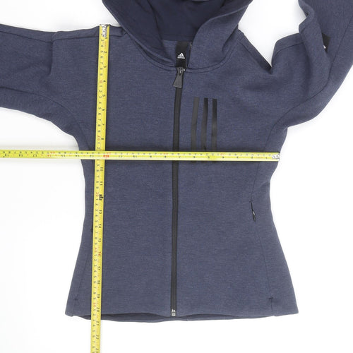 Adidas Girls Blue Full Zip Hoodie - Size 11-12 Years Hooded Sweatshirt