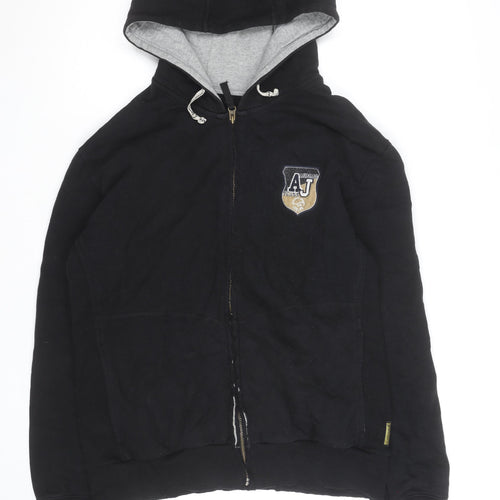 Armani Jeans Men's Black Full Zip Hoodie L Embroidered Logo Design
