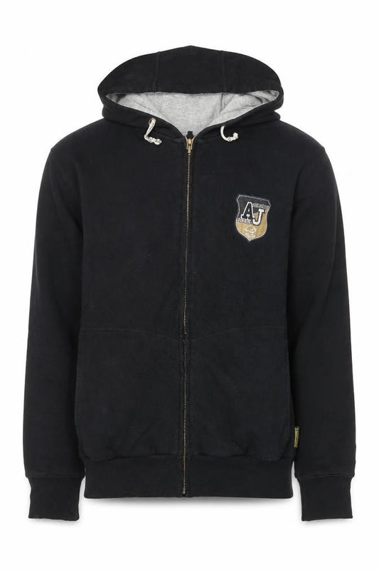 Armani Jeans Men's Black Full Zip Hoodie L Embroidered Logo Design