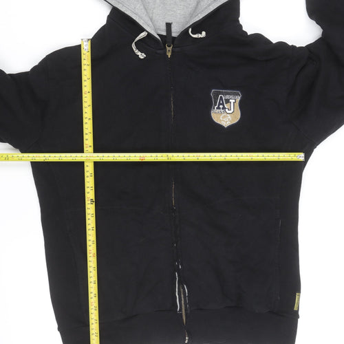 Armani Jeans Men's Black Full Zip Hoodie L Embroidered Logo Design