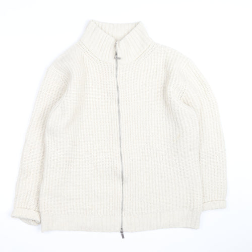 Next Men’s Ivory Chunky Knit Full Zip Wool Blend Jumper M
