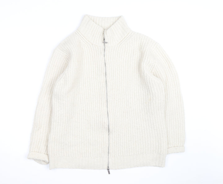 Next Men’s Ivory Chunky Knit Full Zip Wool Blend Jumper M