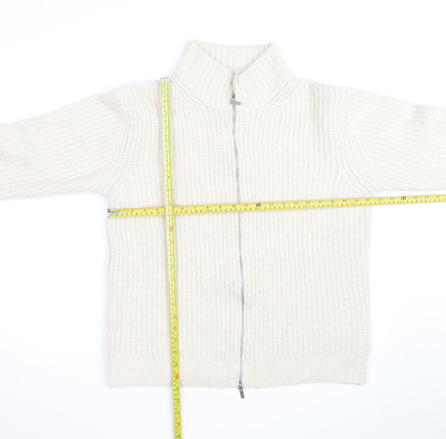 Next Men’s Ivory Chunky Knit Full Zip Wool Blend Jumper M