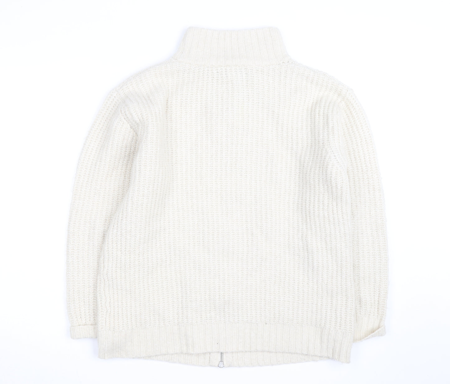 Next Men’s Ivory Chunky Knit Full Zip Wool Blend Jumper M