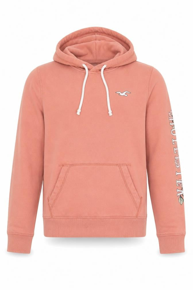 Hollister Men’s Pink Pullover Hoodie S Regular Fit Logo Fleece