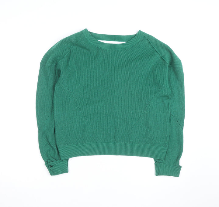 Oliver Bonas Women Green Knit Cotton Blend Crew Neck Jumper M