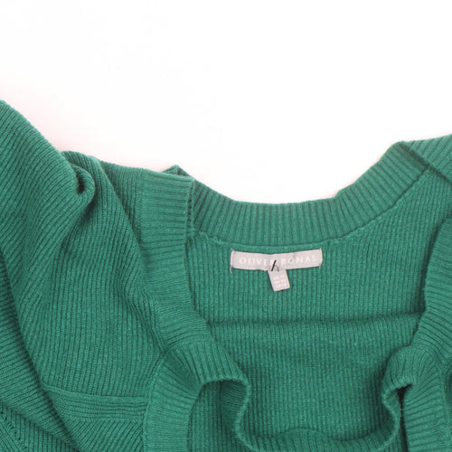 Oliver Bonas Women Green Knit Cotton Blend Crew Neck Jumper M