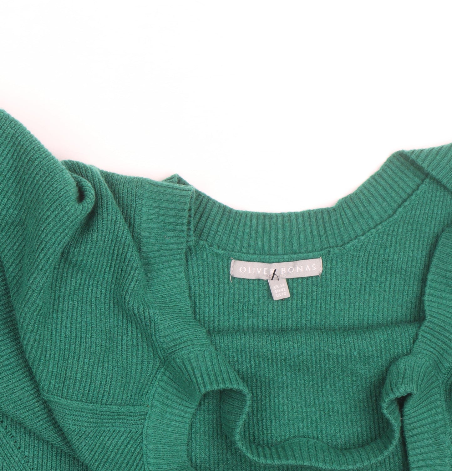 Oliver Bonas Women Green Knit Cotton Blend Crew Neck Jumper M