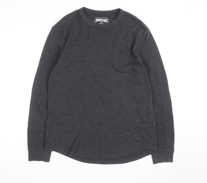 American Eagle Men Grey Waffle Knit Pullover Jumper M