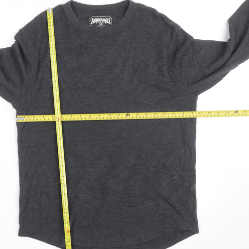 American Eagle Men Grey Waffle Knit Pullover Jumper M