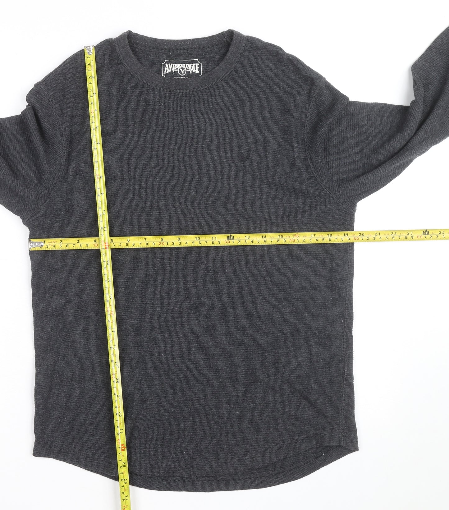 American Eagle Men Grey Waffle Knit Pullover Jumper M