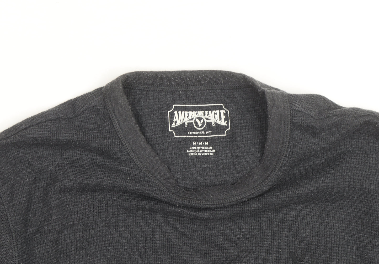 American Eagle Men Grey Waffle Knit Pullover Jumper M