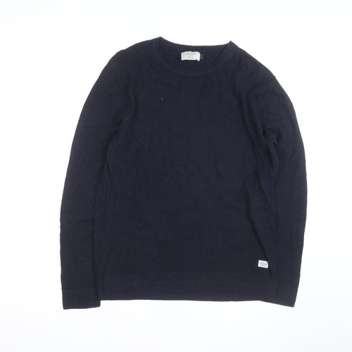 Jack & Jones Men's Blue Cotton Crew Neck Pullover Jumper Size L