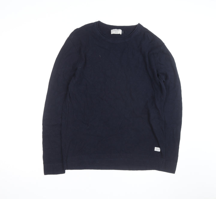 Jack & Jones Men's Blue Cotton Crew Neck Pullover Jumper Size L