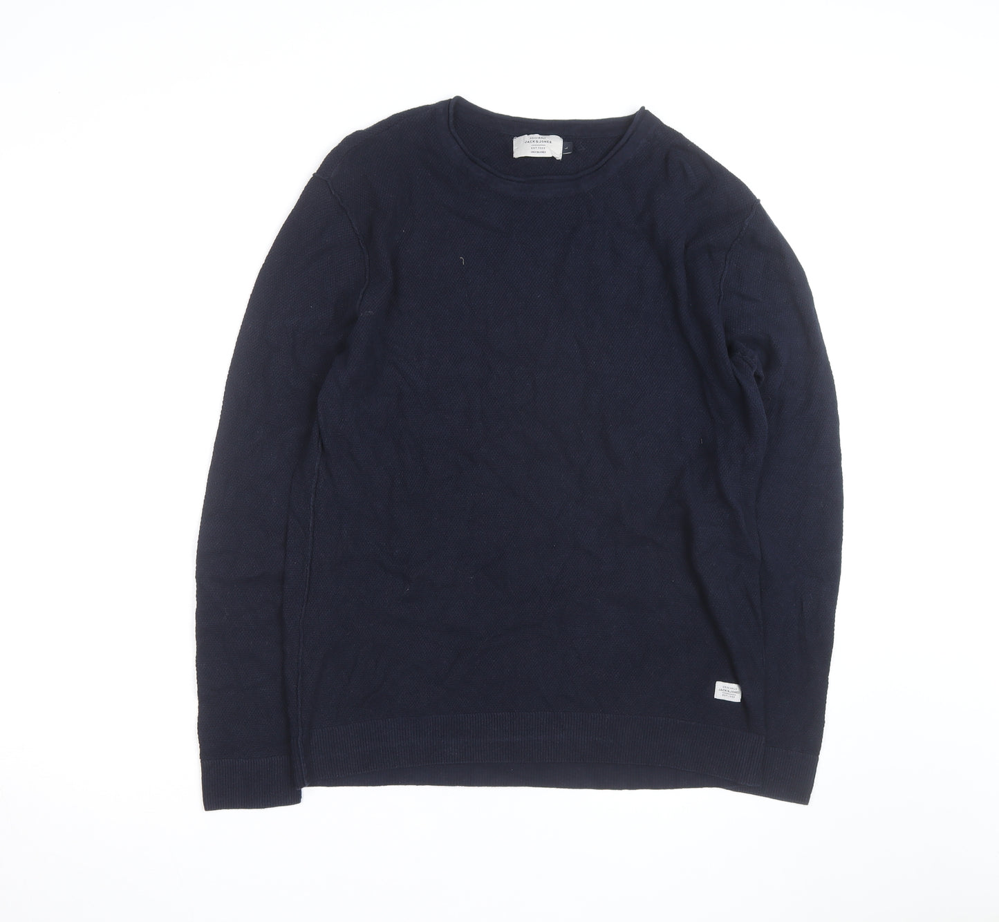 Jack & Jones Men's Blue Cotton Crew Neck Pullover Jumper Size L