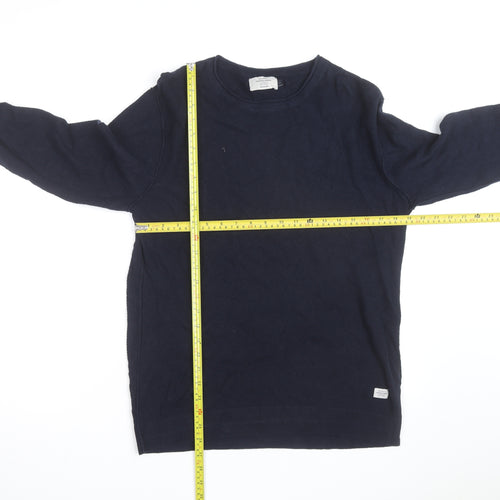 Jack & Jones Men's Blue Cotton Crew Neck Pullover Jumper Size L